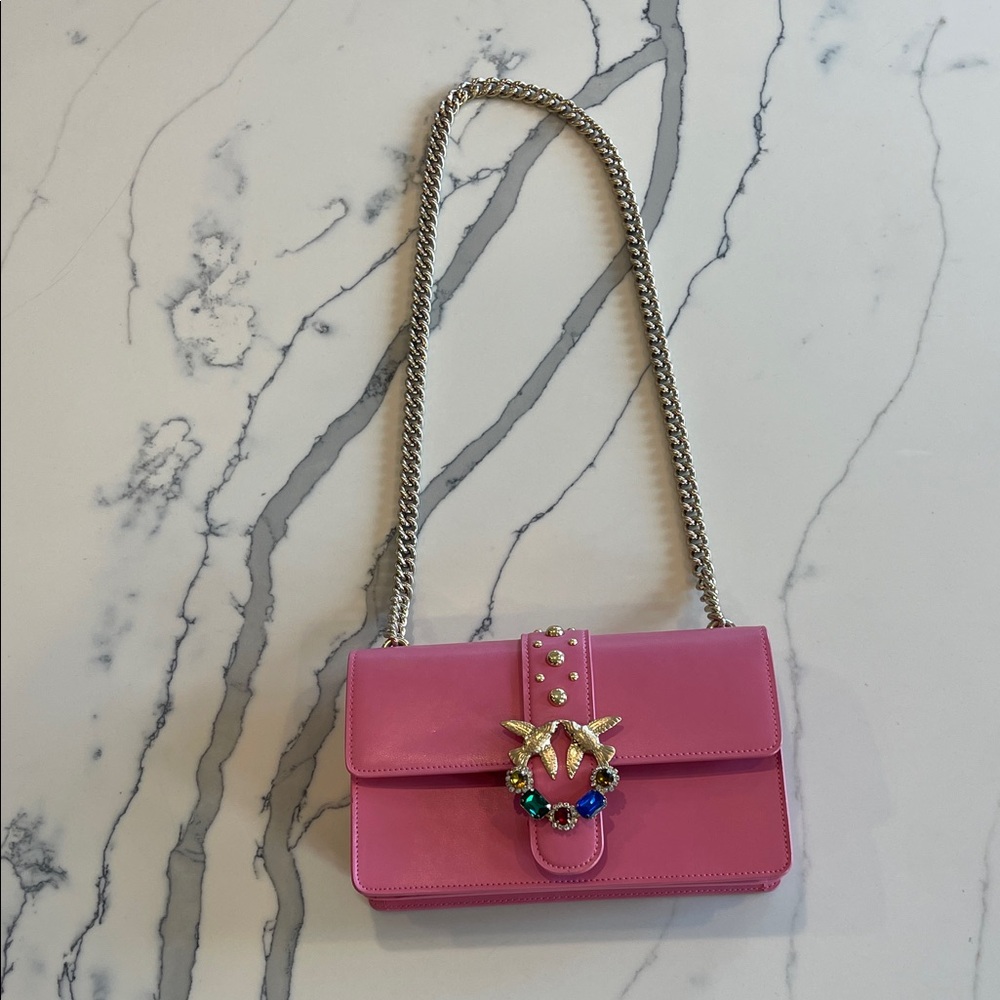 Pinko Vibrant Pink Shoulder Bag with Chain Strap